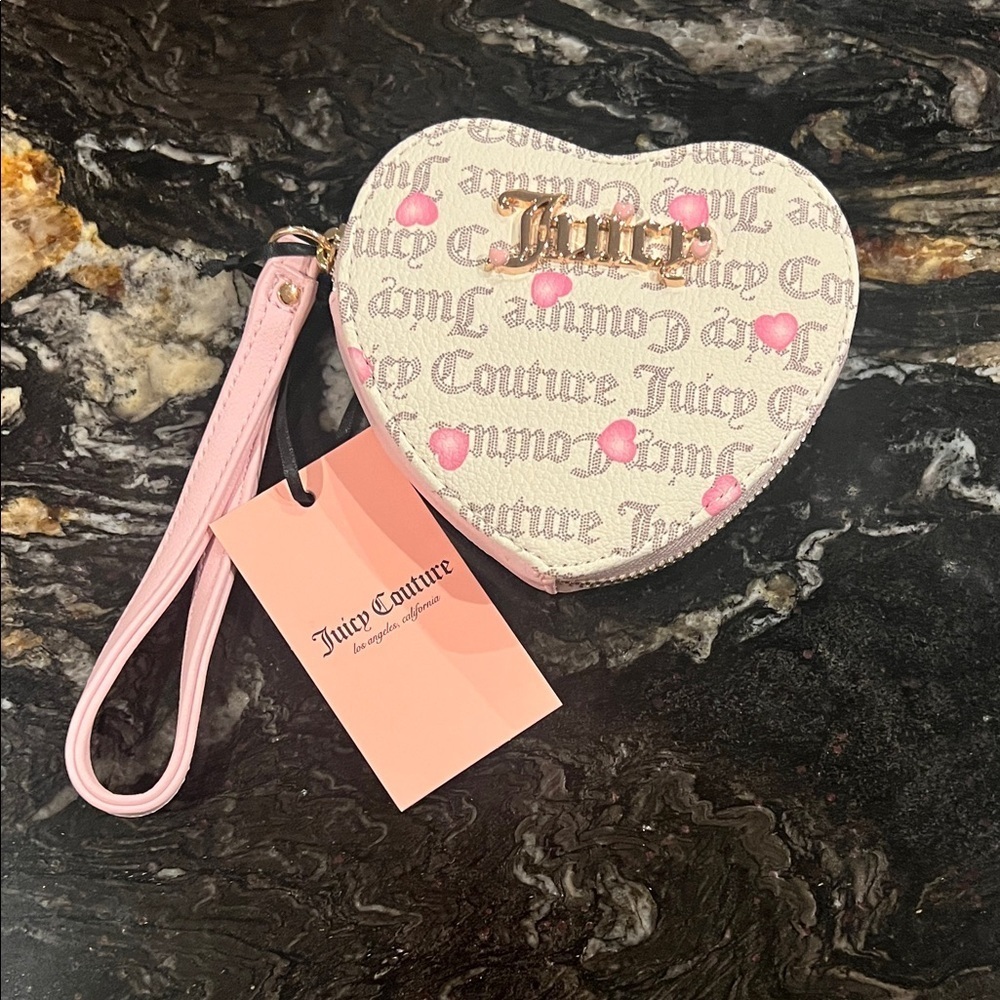 Juicy Couture Pink and White Heart Wristlet